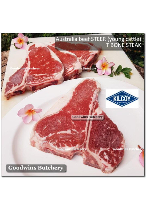 Beef T BONE STEAK 1/2" 1.5cm beef STEER (young cattle) frozen Australia KILCOY (price/pc 400g)
